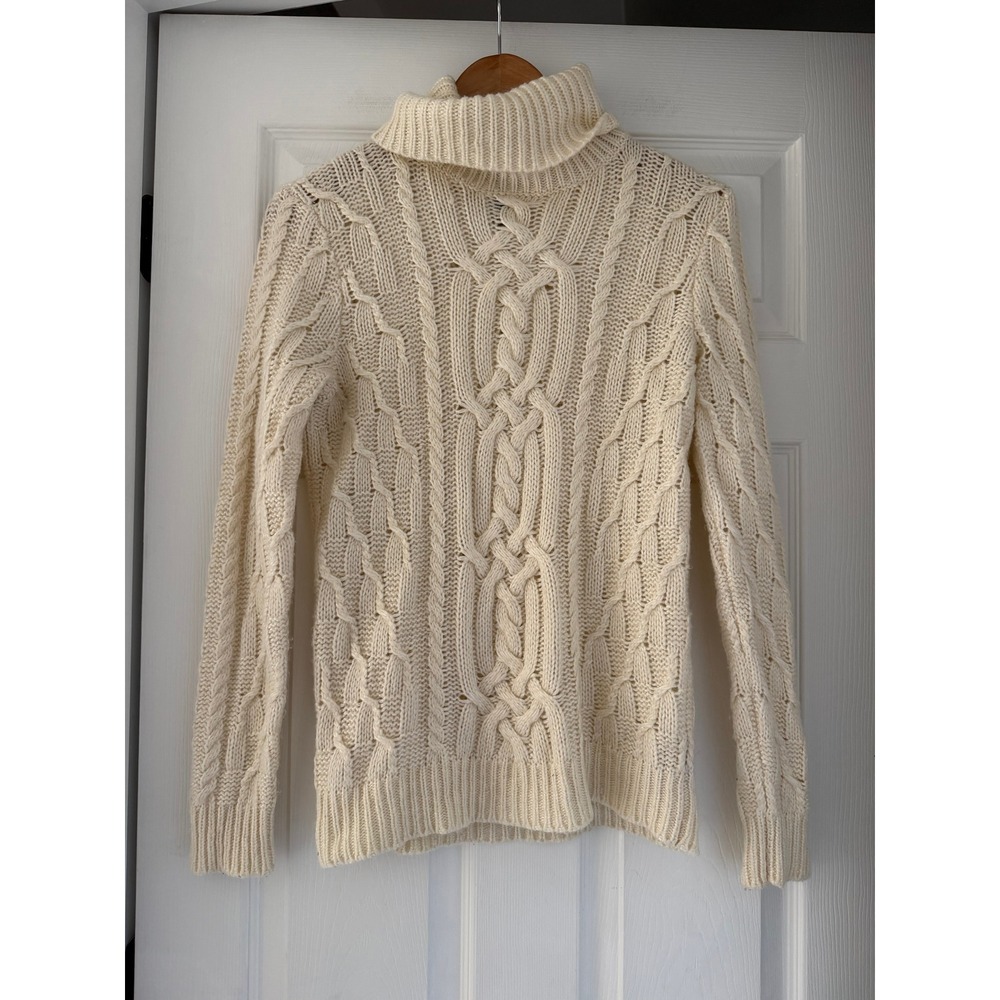 VTG Lauren Ralph Lauren Knit Chunky Cream Turtleneck Sweater Preppy Casual Fall